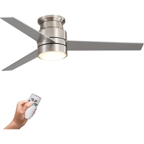  warmiplanet Flush Mount Ceiling Fan with Lights Remote Control, 52-Inch, Brushed Nickel(3-Blades)