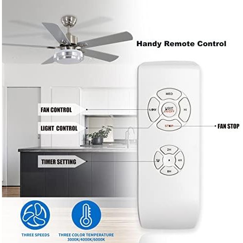  warmiplanet Ceiling Fan with Lights Remote Control, 52 Inch, Brushed Nickel (5-Blades)