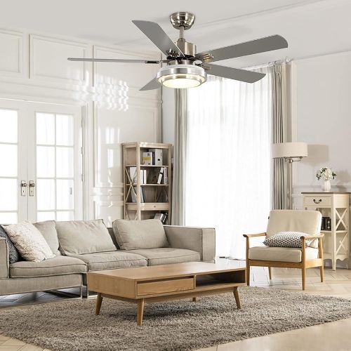  warmiplanet Ceiling Fan with Lights Remote Control, 52 Inch, Brushed Nickel (5-Blades)