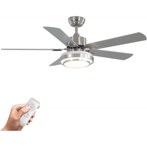  warmiplanet Ceiling Fan with Lights Remote Control, 52 Inch, Brushed Nickel (5-Blades)