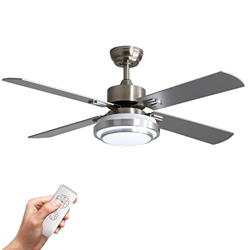  warmiplanet Ceiling Fan with Lights Remote Control, 52 Inch, Brushed Nickel Motor (4-Blades)