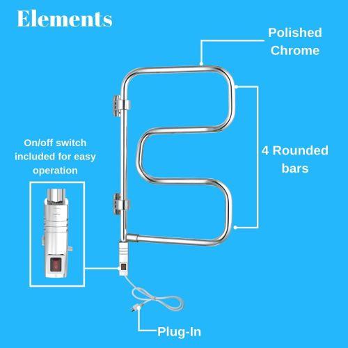  WarmlyYours 4-Bar Elements Towel Warmer, Plug-in, Polished Chrome