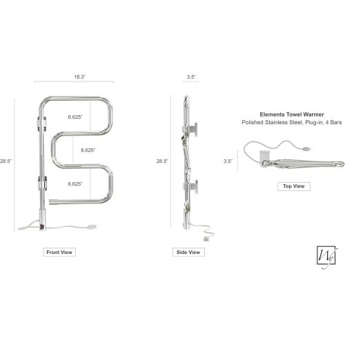  WarmlyYours 4-Bar Elements Towel Warmer, Plug-in, Polished Chrome