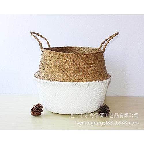  WarmShine White Seagrass Wicker Basket Flower Pot Folding Basket Plant Basket for Storage, Laundry, Picnic,Plant Pot Cover, 6.3x5.9inch(DxH)