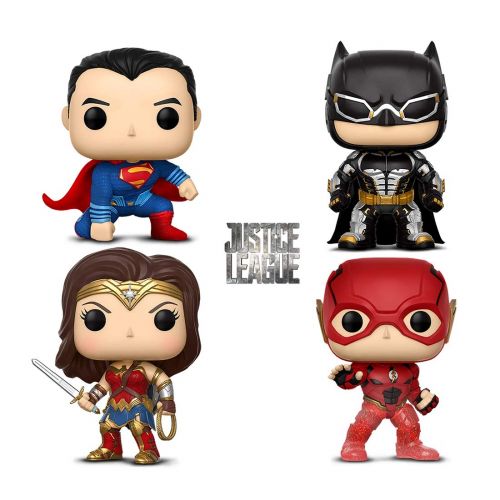  Warp Gadgets Bundle - Funko Pop! Movies: DC Justice League - Batman, Flash (SDCC 20118 Exclusive), Wonder Woman and Superman Collectible Vinyl Figure (4 Items)