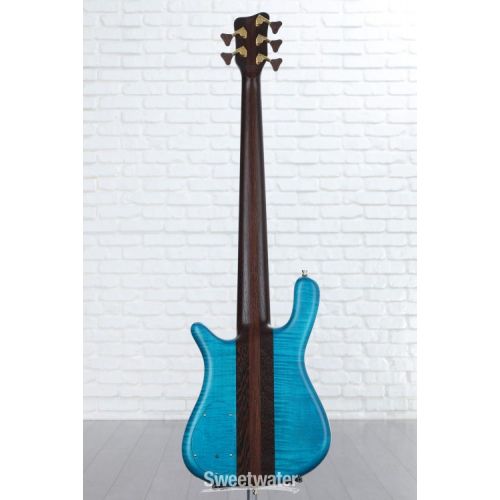  Warwick Masterbuilt Streamer Stage I 5-string Broadneck Electric Bass Guitar - Turquoise Blue Transparent Satin