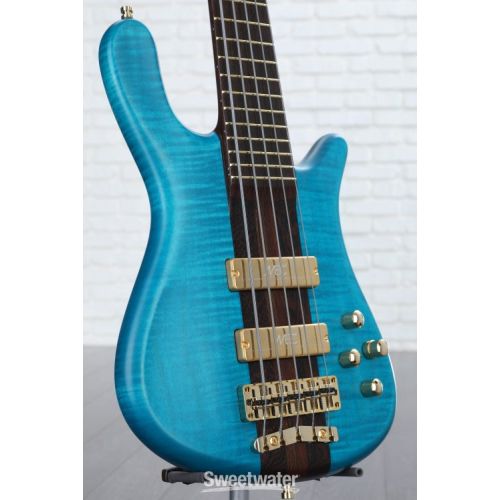  Warwick Masterbuilt Streamer Stage I 5-string Broadneck Electric Bass Guitar - Turquoise Blue Transparent Satin