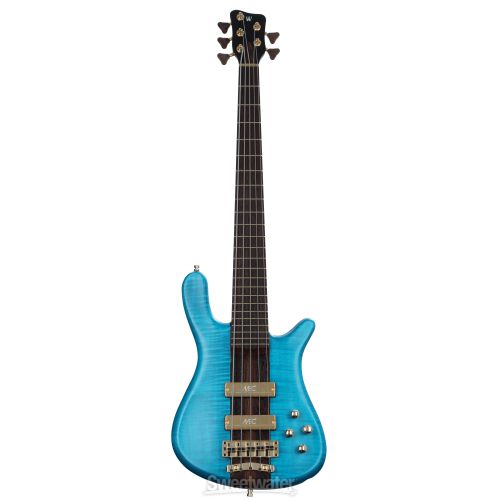  Warwick Masterbuilt Streamer Stage I 5-string Broadneck Electric Bass Guitar - Turquoise Blue Transparent Satin