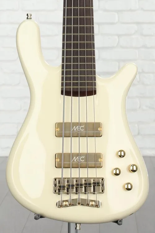 Warwick Masterbuilt Streamer Stage I 5-string Broadneck Electric Bass Guitar - Solid Creme White