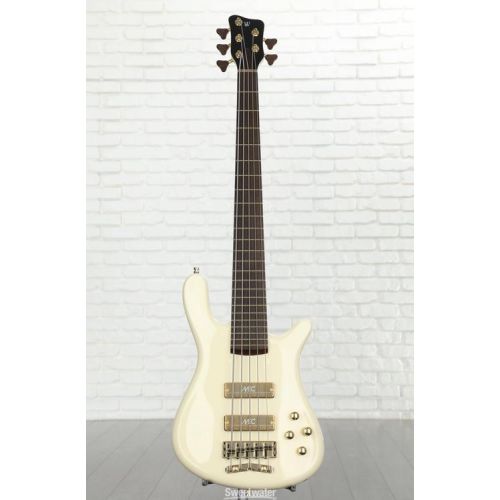  Warwick Masterbuilt Streamer Stage I 5-string Broadneck Electric Bass Guitar - Solid Creme White