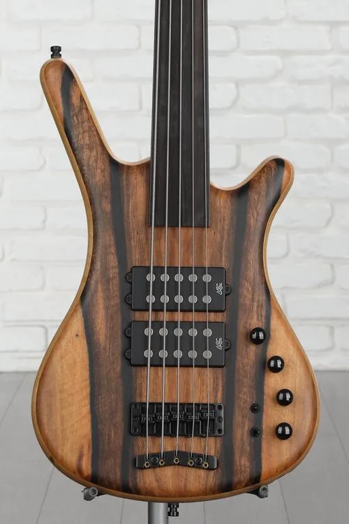 Warwick Pro Series Corvette $$ Limited-edition 2023 Electric Fretless 5-string Bass Guitar - Natural Marbled Ebony