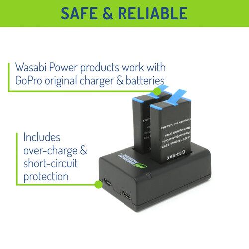  Wasabi Power Dual-Bay Charger and Lithium-Ion Battery Bundle for GoPro MAX