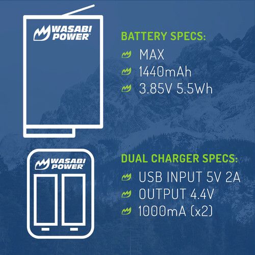  Wasabi Power Dual-Bay Charger and Lithium-Ion Battery Bundle for GoPro MAX
