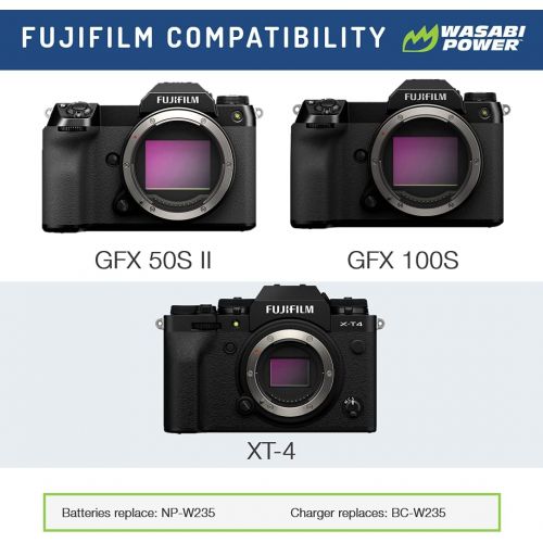  Wasabi Power Battery (2-Pack) & Dual Charger for Fujifilm NP-W235 & Compatible with Fujifilm GFX 50S II, GFX 100S, Fujifilm X-T4, VG-XT4 Vertical Battery Grip