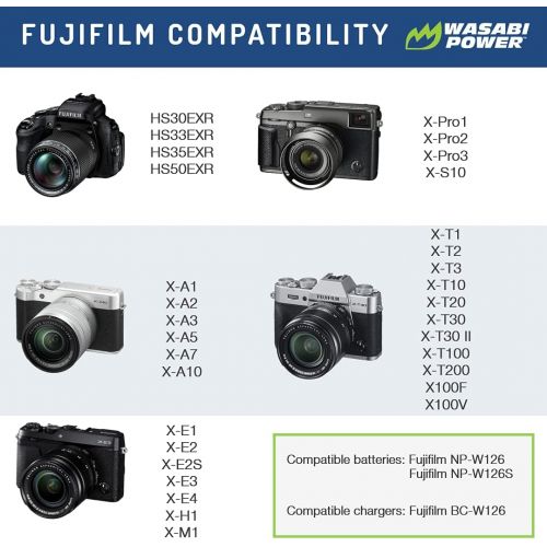  Wasabi Power NP-W126, NP-W126S Battery (2-Pack) Micro USB Dual Charger for Fuji X-T100, X-T200, X100F, X100V, X-S10, X-A5, X-A10, X-E4, X-Pro2, X-Pro3, X-T1, X-T2, X-T3, X-T10, X-T
