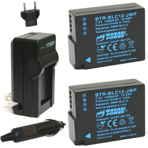  Wasabi Power Battery (2-Pack) and Charger for Panasonic DMW-BLC12 and Leica BP-DC12, BP-DC12-U, 18729, Leica V-Lux 4, V-Lux (Typ 114), Leica Q