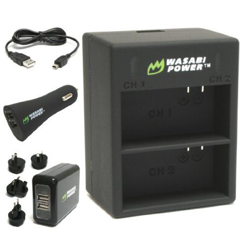 Wasabi Power Dual USB Battery Charger for GoPro HERO3, HERO3+ (with Car & Worldwide Plugs)