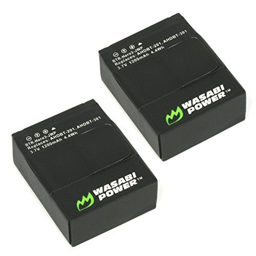  Wasabi Power Battery for GoPro HERO3, HERO3+ and GoPro AHDBT-201, AHDBT-301, AHDBT-302 (1200mAh, 2-Pack)