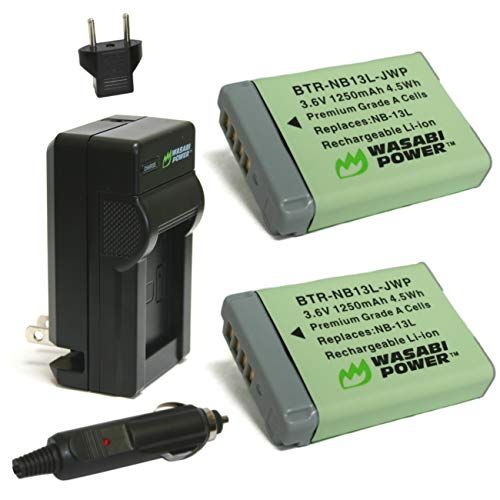  Wasabi Power NB-13L Battery (2-Pack) and Charger for Canon PowerShot G1 X Mark III, G5 X, G5 X Mark II, G7 X, G7 X Mark II, G7 X Mark III, G9 X, G9 X Mark II, SX620 HS, SX720 HS, S