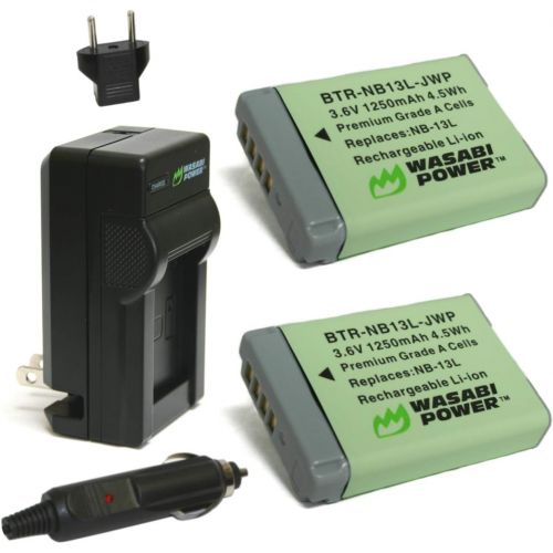  Wasabi Power NB-13L Battery (2-Pack) and Charger for Canon PowerShot G1 X Mark III, G5 X, G5 X Mark II, G7 X, G7 X Mark II, G7 X Mark III, G9 X, G9 X Mark II, SX620 HS, SX720 HS, S