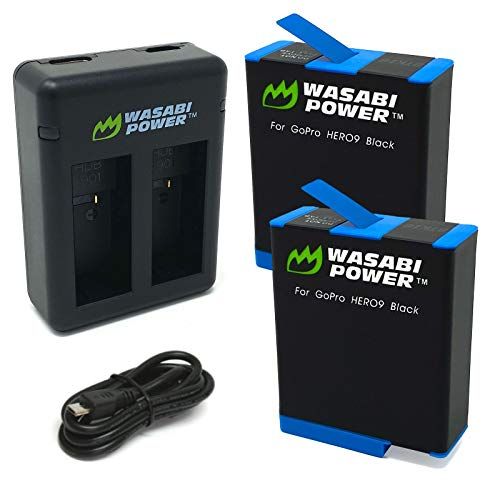  Wasabi Power HERO9 Battery (2-Pack) and Dual Charger for GoPro Hero 9 Black (Fully Compatible with GoPro Hero 9 Original Battery and Charger)