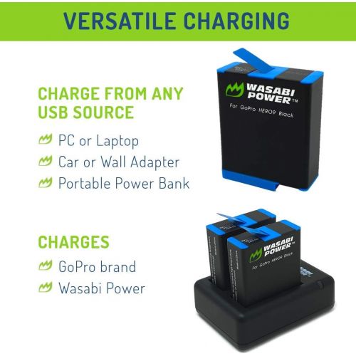  Wasabi Power HERO9 Battery (2-Pack) and Dual Charger for GoPro Hero 9 Black (Fully Compatible with GoPro Hero 9 Original Battery and Charger)