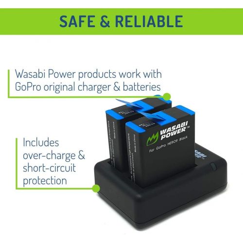  Wasabi Power HERO9 Battery (2-Pack) and Dual Charger for GoPro Hero 9 Black (Fully Compatible with GoPro Hero 9 Original Battery and Charger)