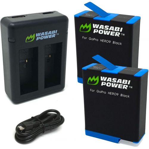  Wasabi Power HERO9 Battery (2-Pack) and Dual Charger for GoPro Hero 9 Black (Fully Compatible with GoPro Hero 9 Original Battery and Charger)