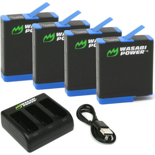  Wasabi Power Battery (4-Pack) and Triple Charger for GoPro Hero 8 Black (All Features Available), Hero 7 Black, Hero 6 Black, Hero 5 Black, Hero 2018, Fully Compatible with Origina