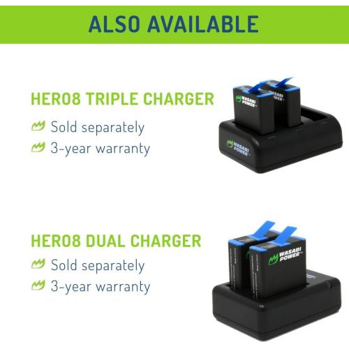  Wasabi Power Battery (2-Pack) for GoPro HERO8 Black (All Features Available), HERO7 Black, HERO6 Black, HERO5 Black, Hero 2018, Fully Compatible with Original