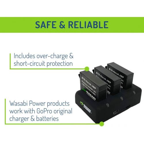  Wasabi Power HERO4 Battery (x2) and USB Triple Charger for GoPro AHDBT-401, Hero 4