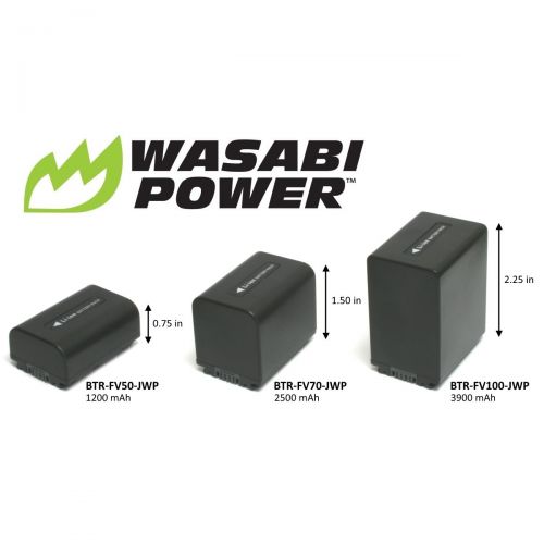  Wasabi Power Battery (2-Pack) and Charger for Sony NP-FV100 and Sony DCR-SR15, SR21, SR68, SR88, SX15, SX21, SX44, SX45, SX63, SX65, SX83, SX85, FDR-AX100, HDR-CX105, CX110, CX115,