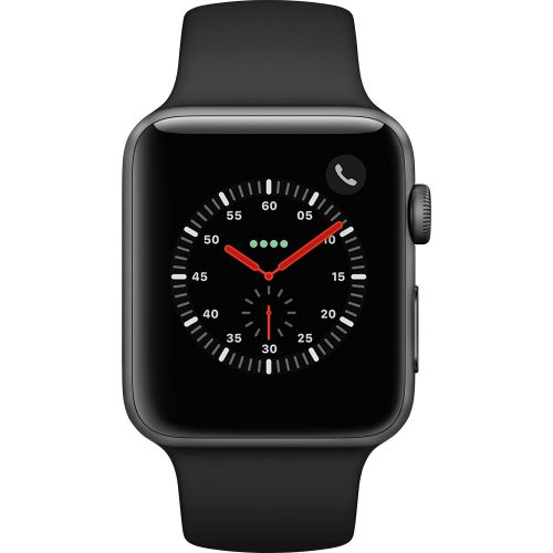  Refurbished Watch Series 3 42mm Apple Space Gray Aluminium Case Black Sport Band GPS + Cellular MQK22LLA