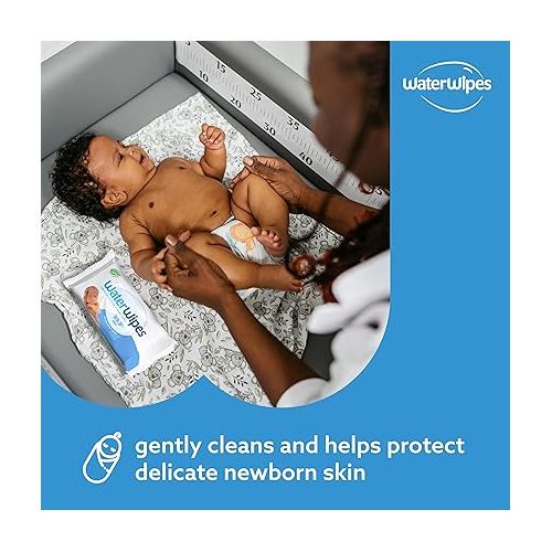  WaterWipes Plastic-Free Original Baby Wipes, 99.9% Water Based Wipes, Unscented & Hypoallergenic for Sensitive Skin, 60 Count (Pack of 12), Packaging May Vary