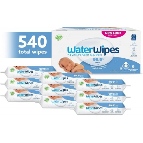  WaterWipes Unscented Baby Wipes, Sensitive and Newborn Skin, 9 Packs (540 Wipes)