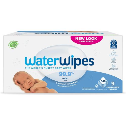  WaterWipes Unscented Baby Wipes, Sensitive and Newborn Skin, 9 Packs (540 Wipes)