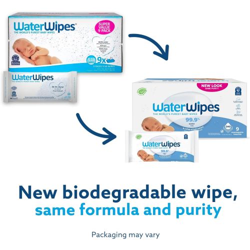  WaterWipes Unscented Baby Wipes, Sensitive and Newborn Skin, 9 Packs (540 Wipes)