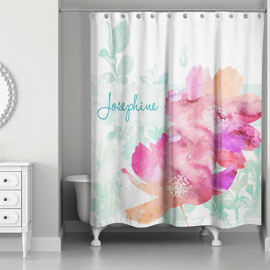 Watercolor Florals Shower Curtain in PinkGreenWhite
