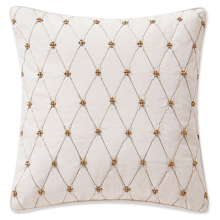 Waterford Annalise Beaded Square Throw Pillow in Gold