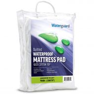 Fitted Quilted Mattress Pad 100% Cotton Top (Twin Size) Mattress cover stretches up to 16, Quiet! Waterproof! Mattress topper by Waterguard