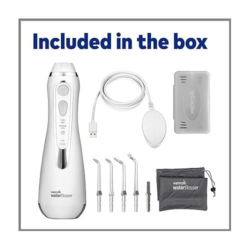  Waterpik Cordless Advanced Water Flosser For Teeth, Gums, Braces, Dental Care With Travel Bag and 4 Tips, ADA Accepted, Rechargeable, Portable, and Waterproof, White WP-580