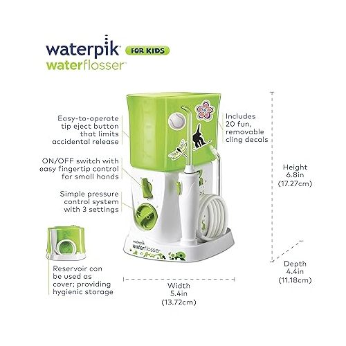  Waterpik Water Flosser for Kids, Countertop Water Flosser for Children and Braces, WP-260, Green