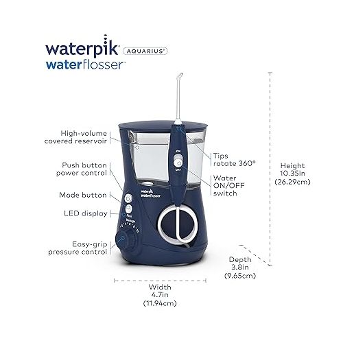  Waterpik Aquarius Water Flosser Professional For Teeth, Gums, Braces, Dental Care, Electric Power With 10 Settings, 7 Tips For Multiple Users And Needs, ADA Accepted, Blue WP-663