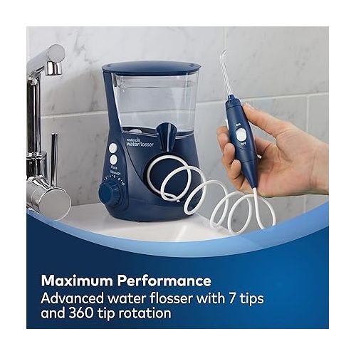  Waterpik Aquarius Water Flosser Professional For Teeth, Gums, Braces, Dental Care, Electric Power With 10 Settings, 7 Tips For Multiple Users And Needs, ADA Accepted, Blue WP-663