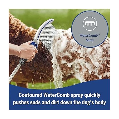  Waterpik Pet Wand Pro Dog Shower Attachment for Fast and Easy Dog Bathing and Cleaning, Indoor and Outdoor Sprayer Includes 8-Foot Flex Hose, Blue/Grey, PPR-252E