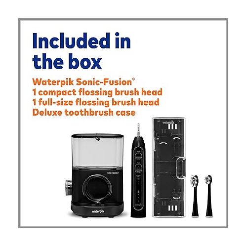  Waterpik Sonic-Fusion 2.0 Professional Flossing Toothbrush, Electric Toothbrush and Water Flosser Combo In One, Black