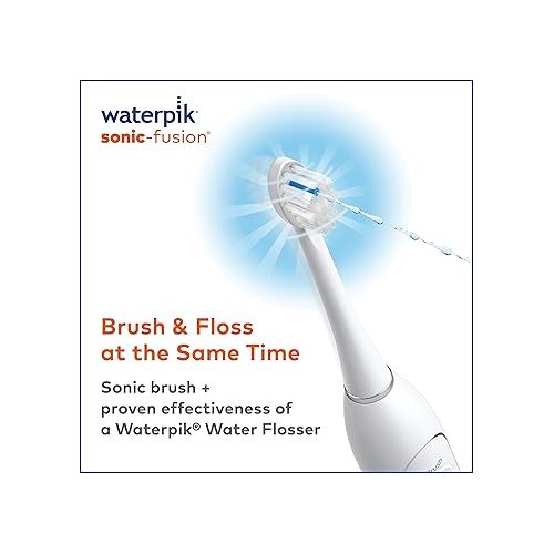  Waterpik Sonic-Fusion Professional Flossing, Electric Toothbrush & Water Flosser Combo in One, SF-02, White
