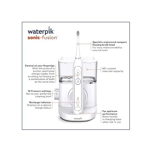  Waterpik Sonic-Fusion Professional Flossing, Electric Toothbrush & Water Flosser Combo in One, SF-02, White