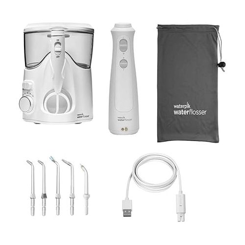  Waterpik Waterflosser Ultra Plus Water Flosser & Cordless Pearl Water Flosser - 5 Accessory tips, USB Charging Cable & Travel Case, 1 Pack