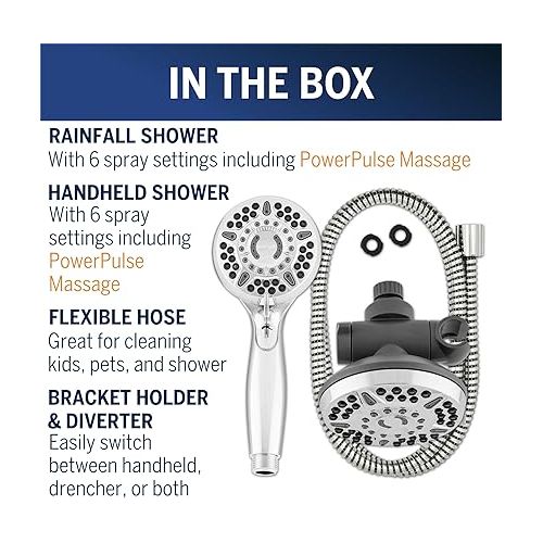  Waterpik 12-Mode 2-in-1 Dual Shower Head System with 5-Foot Hose and PowerPulse Therapeutic Massage, Chrome, XET-633E-643E …